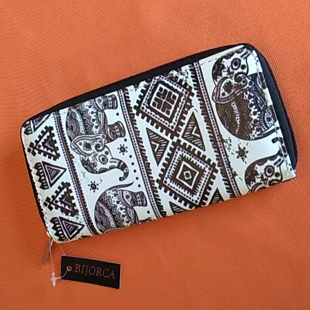 Bijorca Large Wallet - Black & White Elephants